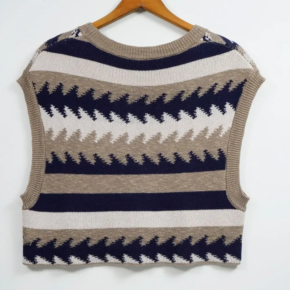 Free People Cyprus Geometric Sweater Vest XS Oversized Boho Knit Pullover